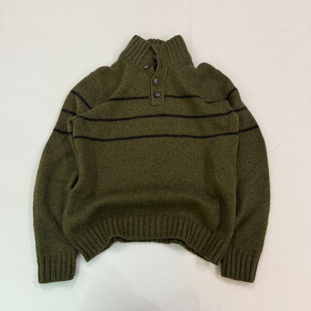 Banana Republic Sweater Medium Olive Wool Slik Blend Mock Neck Quarter Button